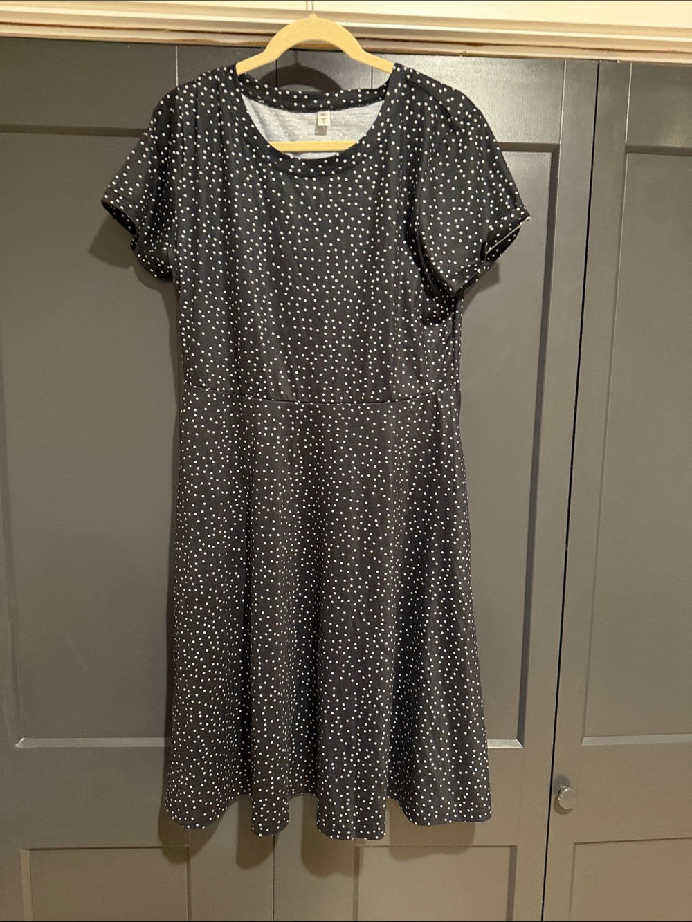 Black Polka Dot Short Sleeve Midi Dress